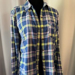 Hollister Long Sleeve Madras Cotton Plaid Button Front Shirt Size Medium